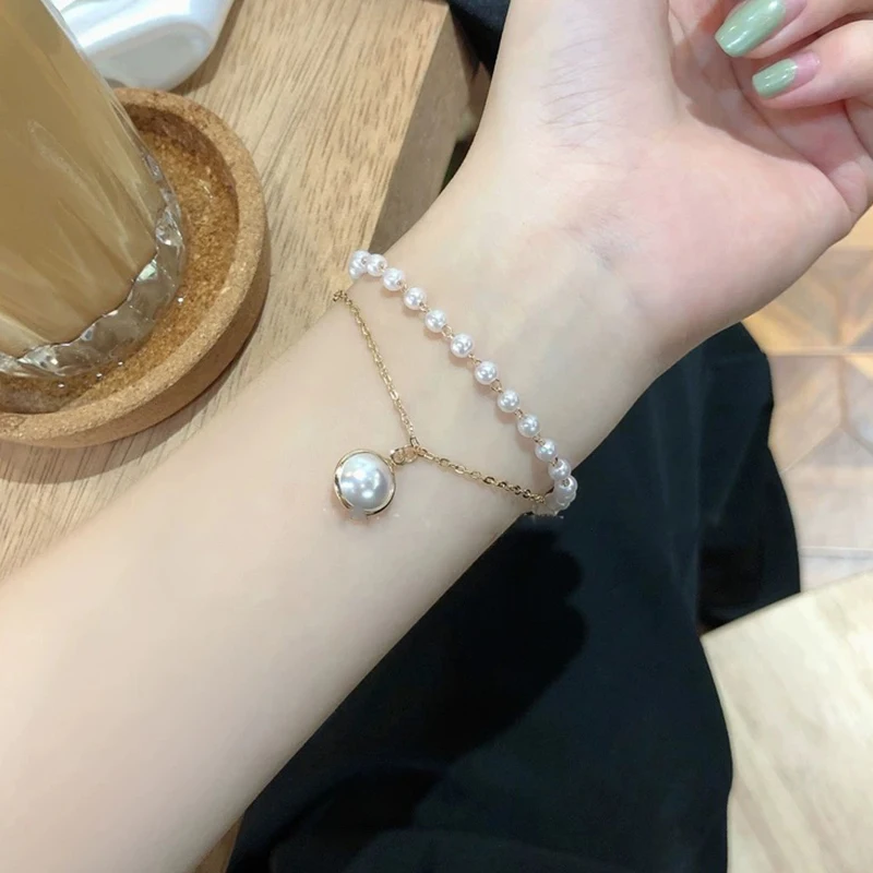 Fashion Simple Multilayer Pearl Bracelet for Women Ins Temperament Sweet Pendant Bracelets Jewelry Girls Party Gift Dropshipping