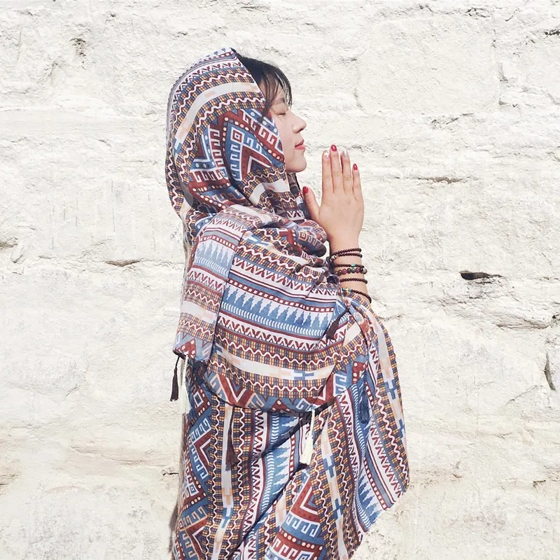 

2021 Newest Women Fashion Geometry Printed Tassel Scarf Shawls Wraps Hijabs Scarf