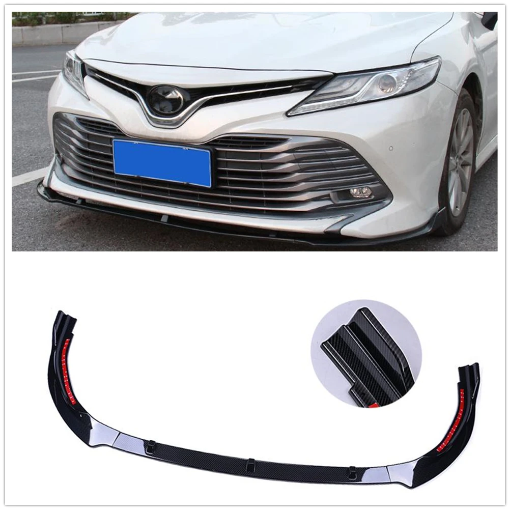 For Toyota Camry L LE XLE 2018-2019 Deluxe Front Bumper Spoiler Lip Carbon Fiber Look/Gloss Black Lower Body Kit Splitter Blade 