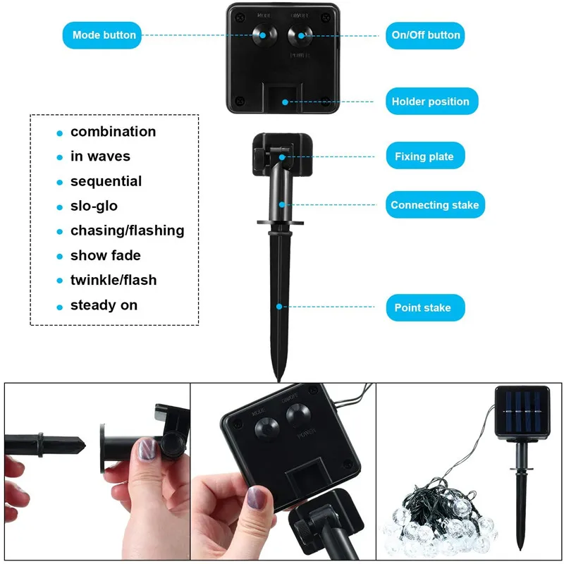 Nowy 50 LEDS 10M Crystal ball lampa słoneczna dioda LED dużej mocy lampki świąteczne na sznurku girlandy słoneczne ogród dekoracje świąteczne na zewnątrz kolorowe