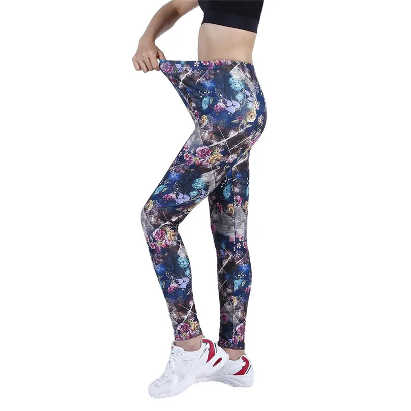 LJCUIYAO-mallas deportivas de poliéster para mujer, pantalones transpirables hasta el tobillo, estándar, Push Up, flores de colores, estrella, nueva parte inferior