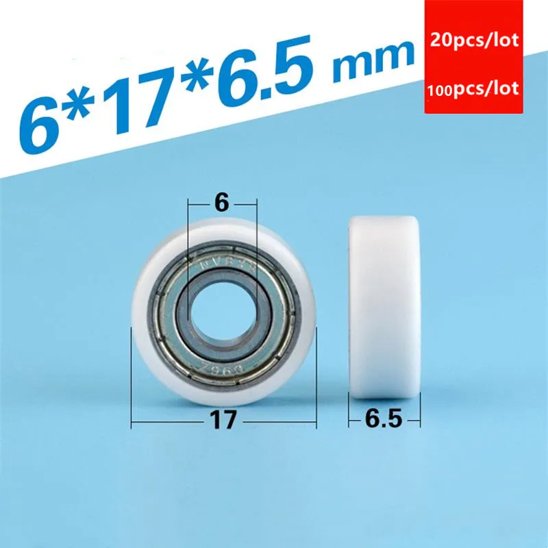 

20pcs/100pcs flat roller 6*17*6.5mm 696ZZ 696 bearing POM plastic coated pulley drawer showcase guide wheel low noise 6x17x6.5