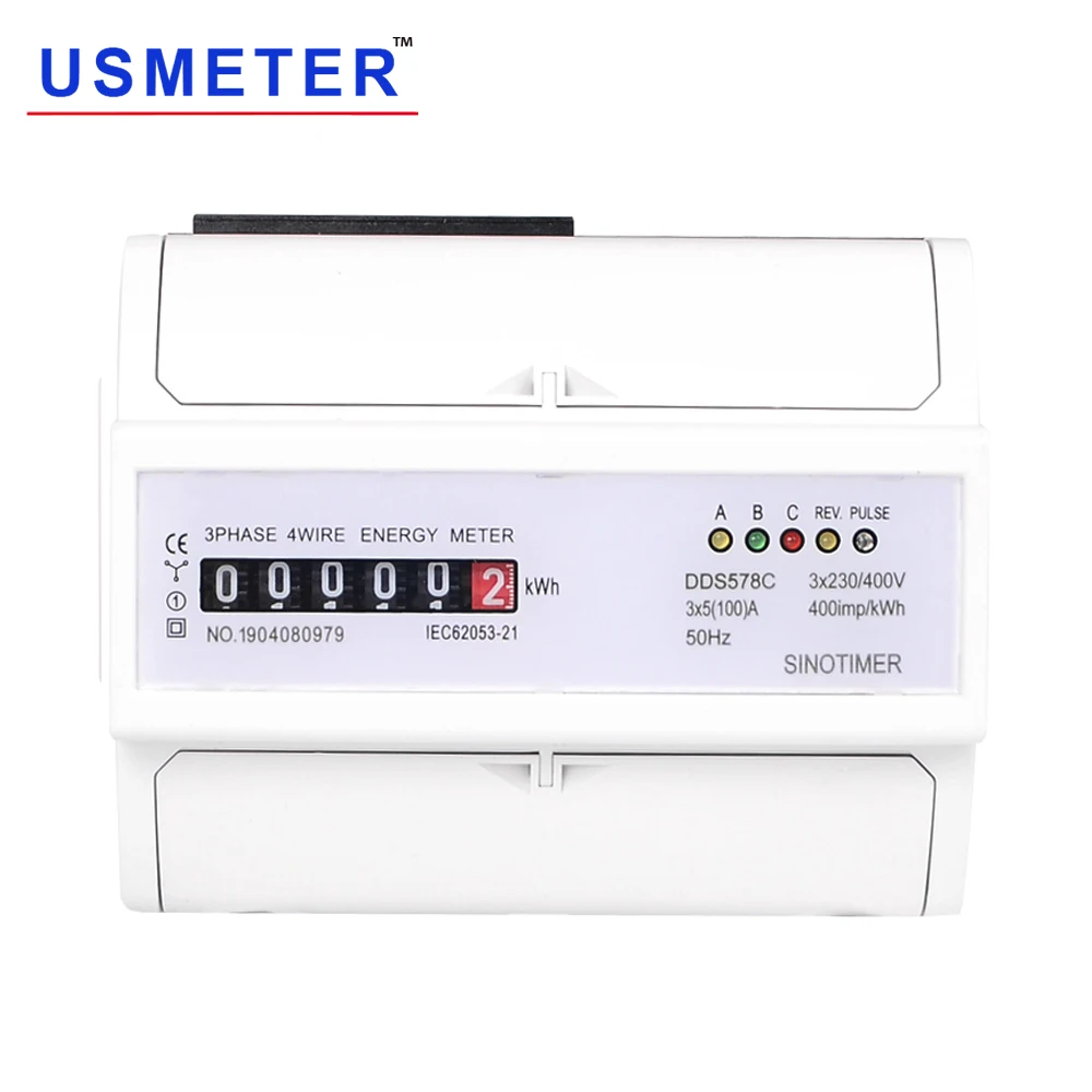 DDS578C 380V 3*5(100)A Power Meter 3 Phase Electricity Pulse Counter Smart Electric Meter 3 Phase 7P DIN Energy Saving Wattmeter