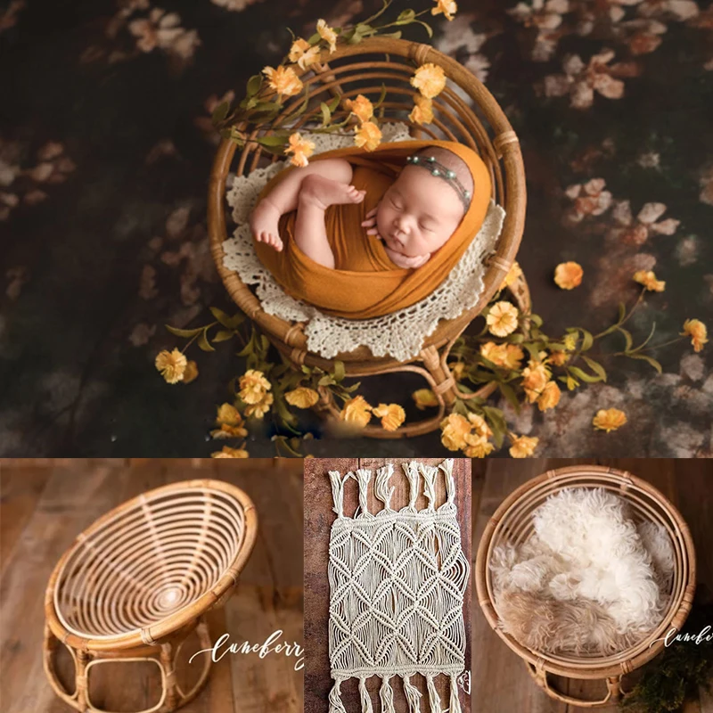 Newborn Photo Shoot Posing Bed Rattan Basket Baby Photography Props Handmade Vintage Chair For Boys Girls Fotografia Acessorio