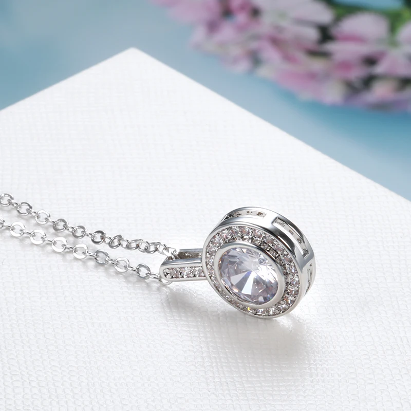 Kinel Simple Shiny Natural Zircon Round Pendant Necklace For Women Fashion Silver Color Bridal Accessories Daily Fine Jewelry