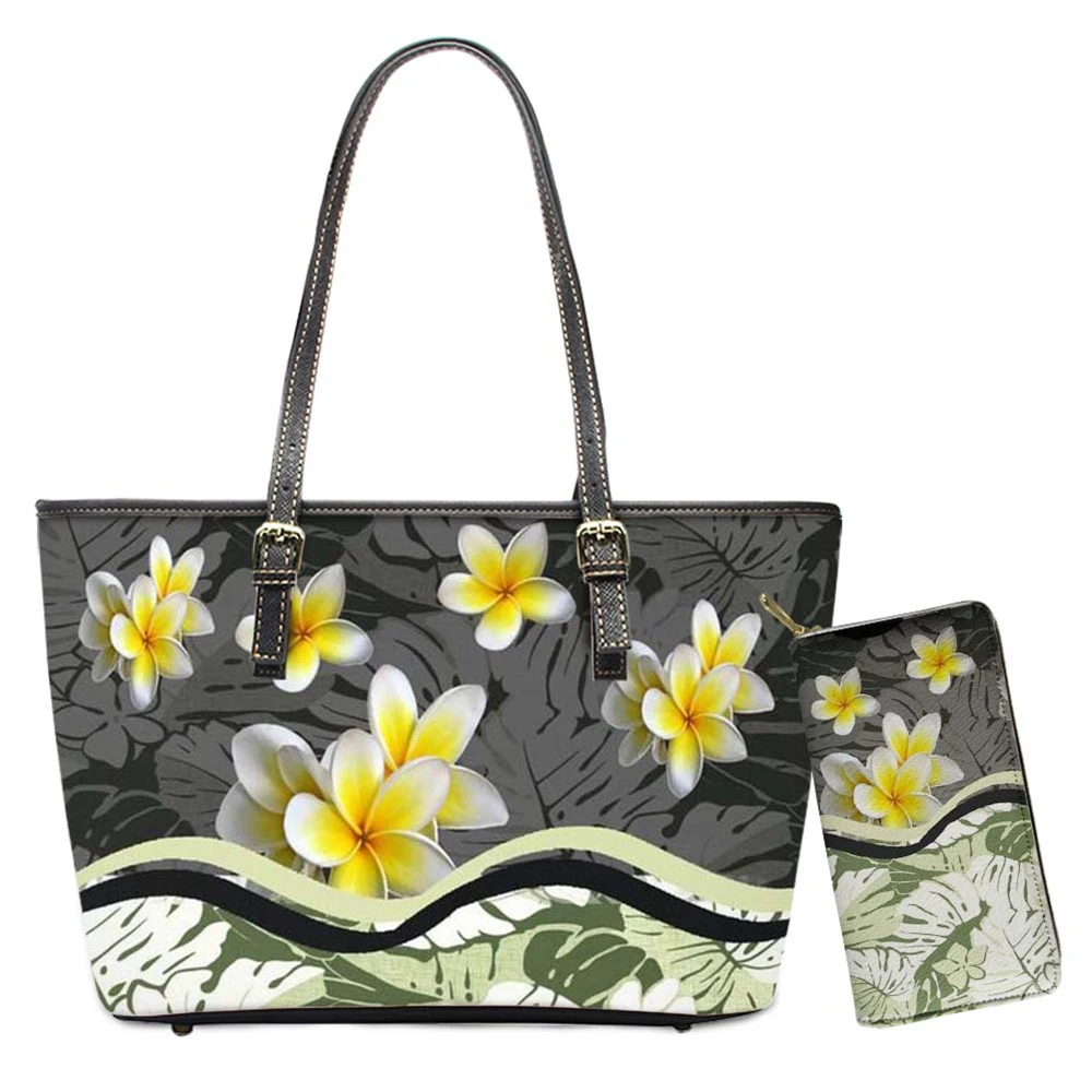 Traditional Hawaiian Plumeria Printed Women Shoulder Bag Large PU Handbag&Wallet Brand Female Crossbody Bag Tote