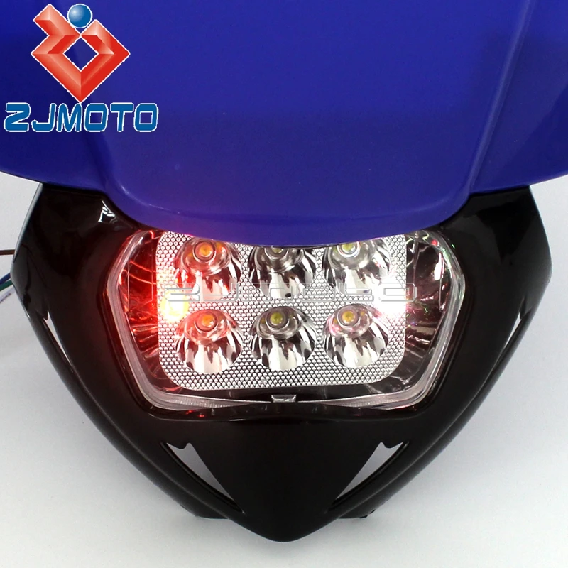 Universal Dirt Bike LED Headlight Fairing For Honda Kawasaki CRF250 CRF450 Six Days KLR KLX KX EXC XC MX Enduro Red Headlamp