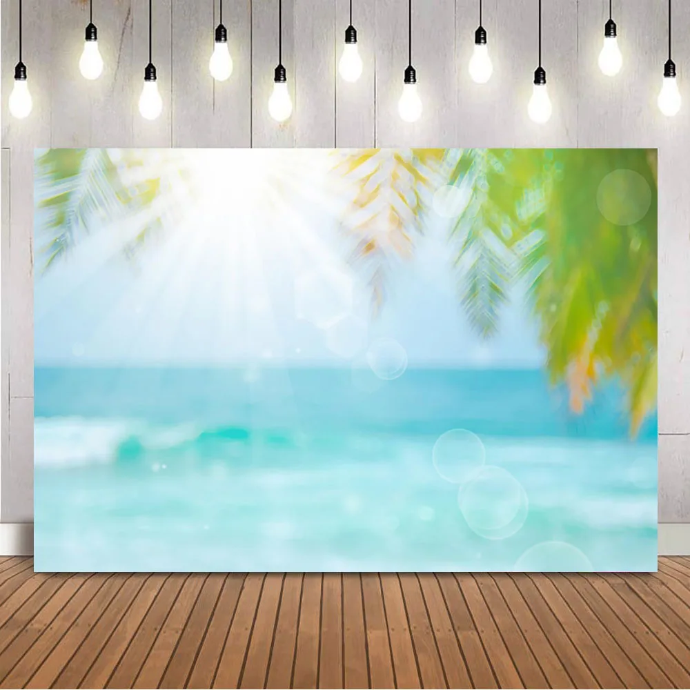 Bokeh Glitter Summer Beach Tropical rainforest photography backdrop blue sky and sea photo background studio photocall props