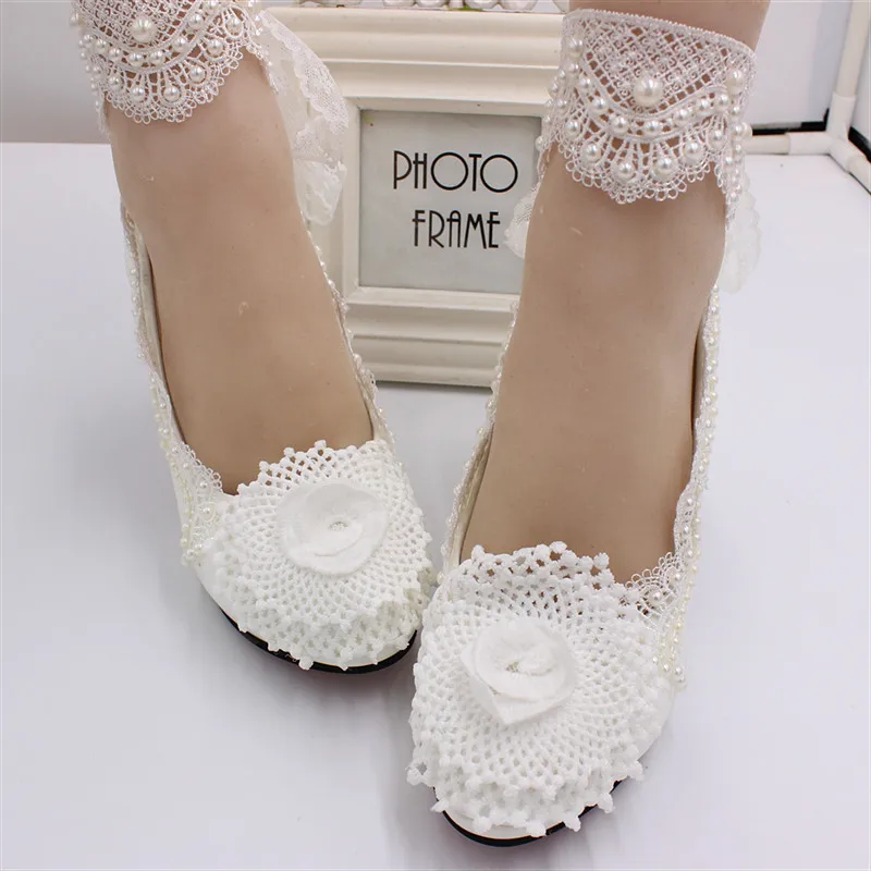 Lace wedding shoes 2020 new high-heeled bridal shoes White wedding dress waterproof platform leather shoes hot seller lace BH160