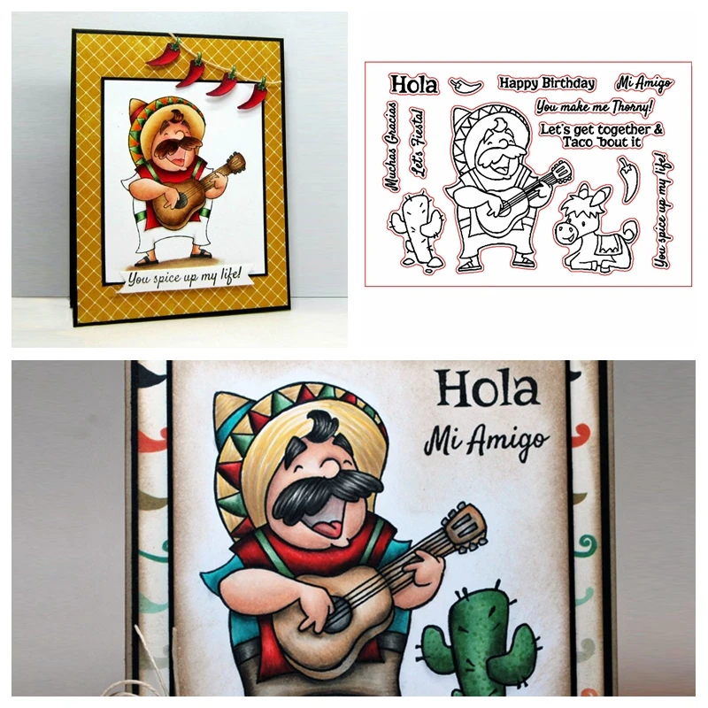 Hola Mi Amigo Clear Stamps For DIY Card Making Singing Cowboy+Spanish Phrases Kids Transparent Silicone Stamp new 2019