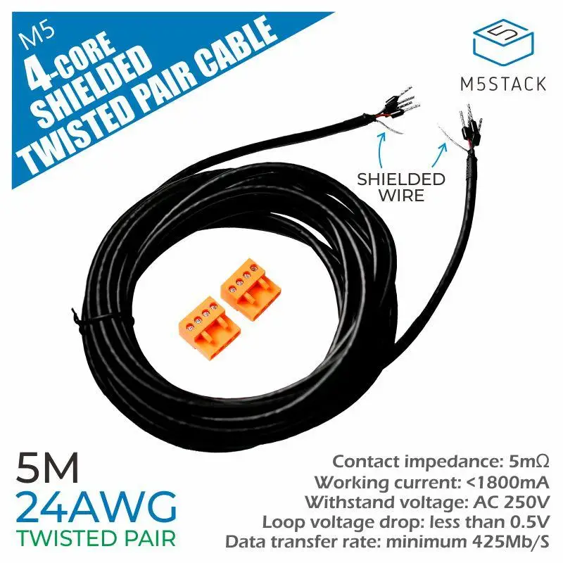 Cabo de par trançado blindado oficial 24AWG de 4 núcleos M5Stack