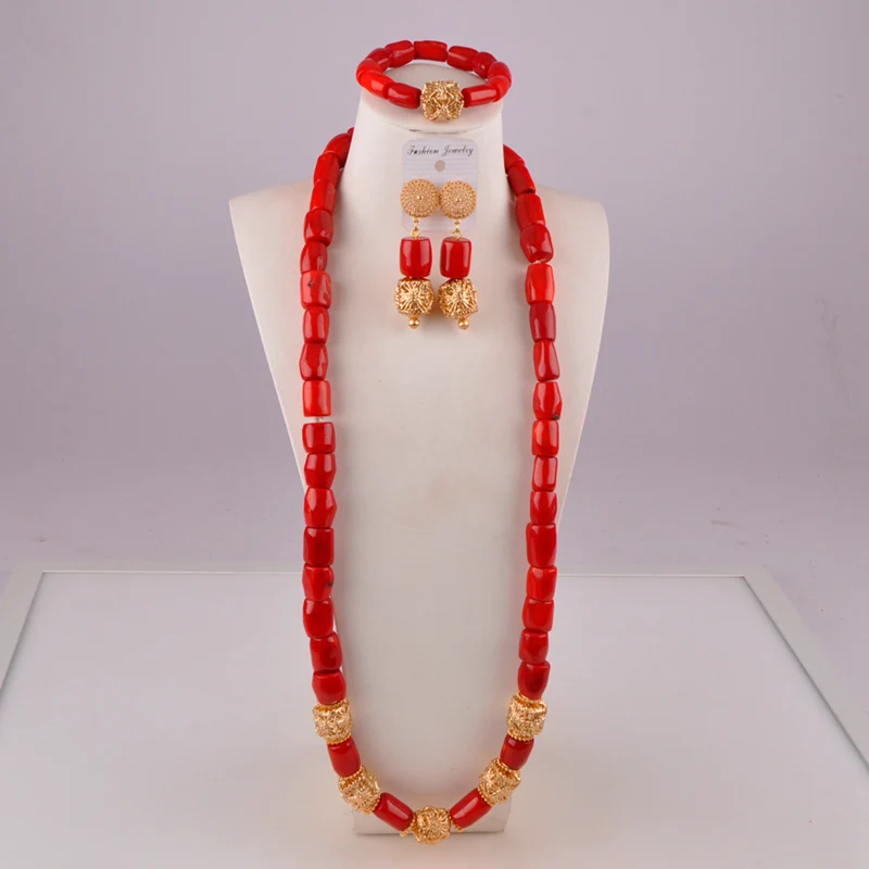 Nigeria Wedding Jewelry Women's Clothing With Red Natural Coral Jewelry African Wedding Bride and Bridesmaid Jewelry Set AU-105