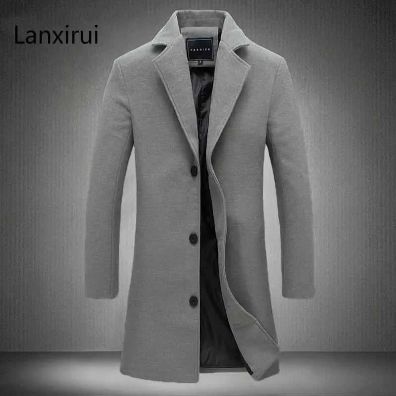 

Men 'S Long Color Windbreaker High -End Fashion Woolen Coat Man Business Casual Overcoat Pure Cotton Slim Jacket