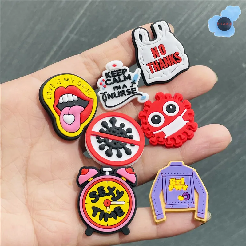 1Pcs Tongue No Thanks Alarm Clock PVC Shoe Charms Shoe Decoration Diy Backpack Wristbandscute Shoes Kids X-MAS Party Gift