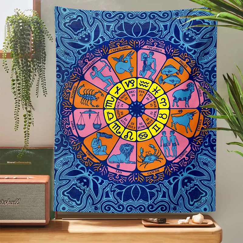 Mandala Tarot Card Tapestry Wheel of the Zodiac Astrology Hippie Bohemian Tapestries Psychedelic Witchcraft Home Decor Wall Art