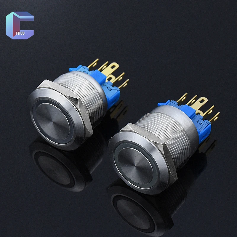 22mm Waterproof 3A Metal Push Button Switch Momentary Latching 1NO1NC  With Ring LED Stainless Steel