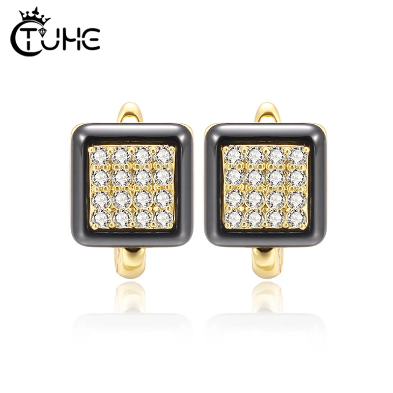 Fashion Earrings 2020 Classic Square Stud Earrings Ceramic AAA Cubic Zirconia Gold Silver Color Simple Korean Earrings For Women