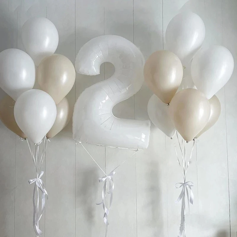 13pcs 32inch White Number Foil Balloons For Marriage Wedding Anniversary Boy Girl Birthday Party Baby Shower Decoration Globos