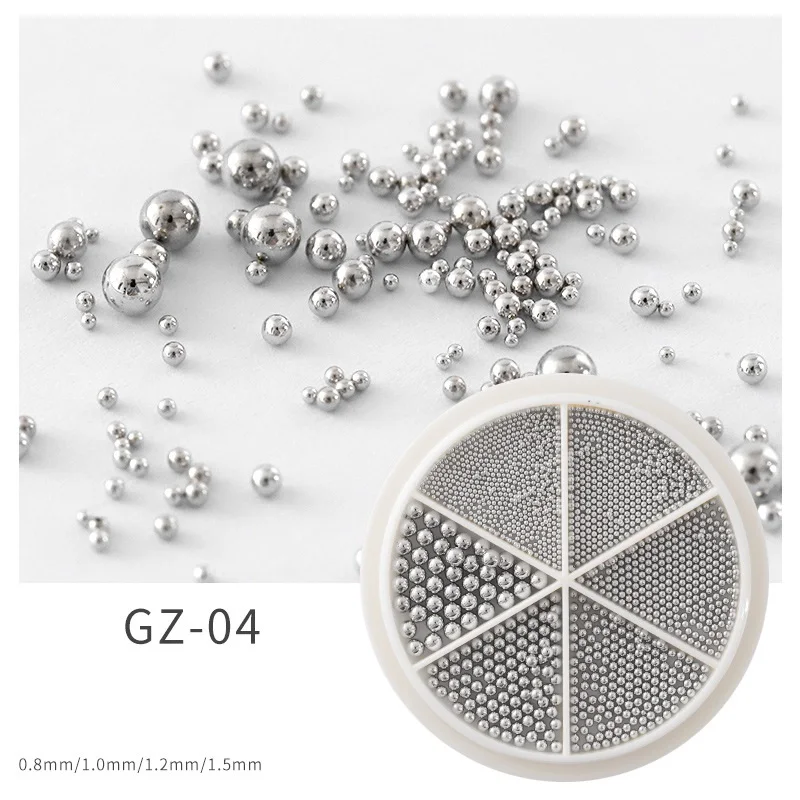 6 Fächer Nagelkunst Winzige Stahl-Kaviarperlen 0,8-1,5mm Gemischte Größen 3D-Design Roségold Silber Schmuck Maniküre DIY Dekoration – Detail 11