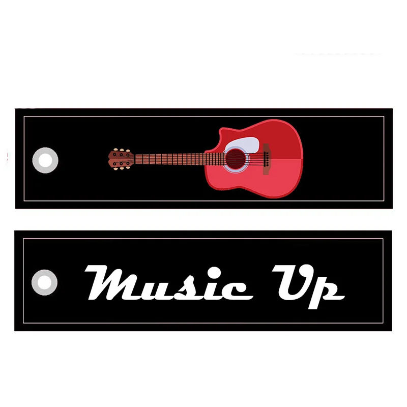 MiFaViPa 1 PC Embroidery Guitar Keychain Porte Fashion Trinkets Gift Motorcycle Car Key Accessories Music Lover Key Ring