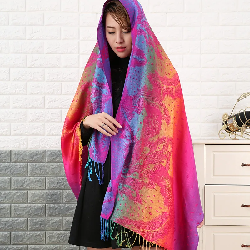 Colorful Flowers Jacquard Winter Cotton Scarf Lady Design Warm Wrap Pashmina Scarves Women Shawl Female Bohemia Foulard Hijab