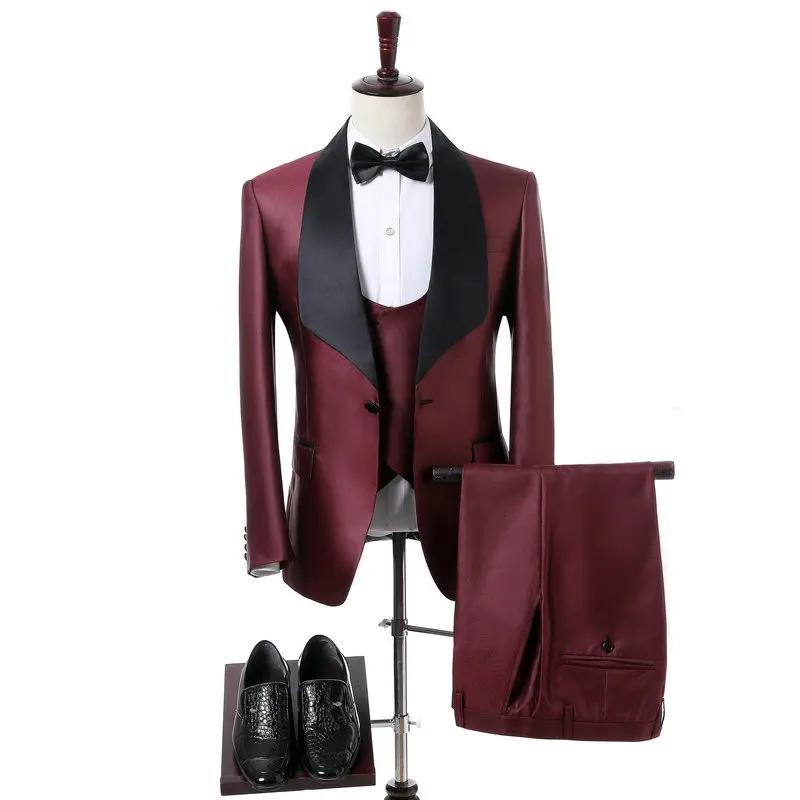 

JELTONEWIN Burgundy Suit Men Latest Designs Coat Pant Elegant Formal Party Prom Suit Tailor Made Clothing Wedding Suits For Men