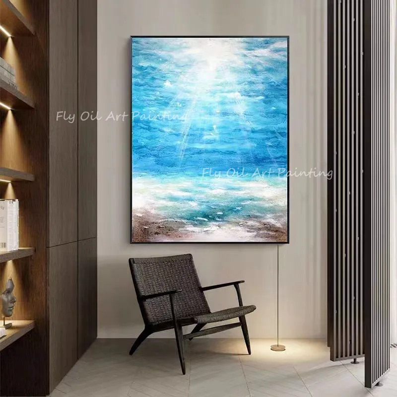 

High Quality 100% Handmade Ocean Blue Canvas Sea Oil Paintings Wall Pictures Art Wall Artwork For Room Home Decoration Gift