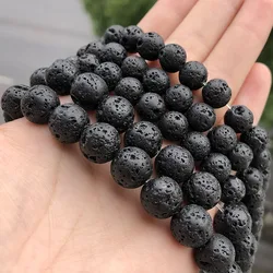 Natural Black Volcanic Lava Stone Beads Round Volcanic-Stone Spacer bead For Jewelry 4/6/8/10/12mm DIY Men Bracelet Necklace