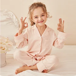 Children Girls Lolita Turndown Collar Pajama Sets.Long sleeve Tops+Pants.Toddler Kids Lace Pyjamas set.Girl Sleepwear Loungewear