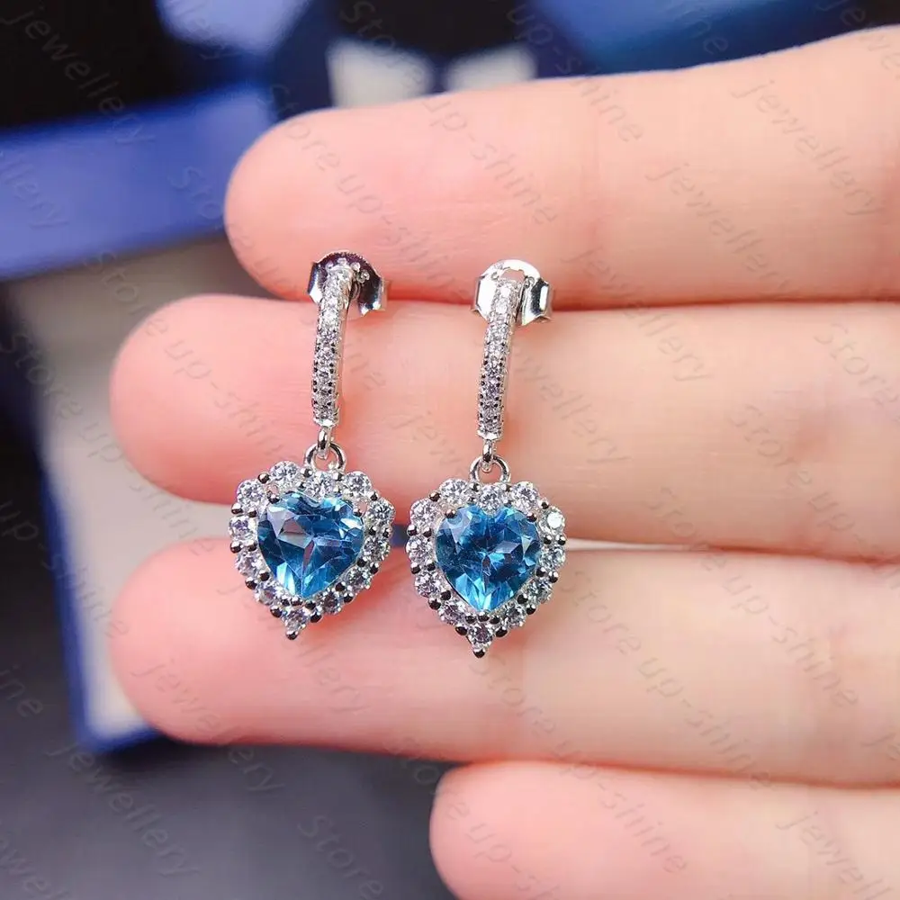 

New natural blue topaz earrings, 925 silver women's earrings, luxurious and elegant design highlights feminine charm