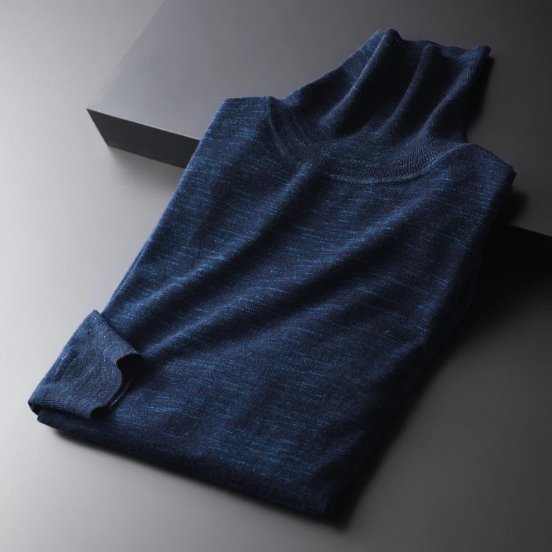 

100% Wool Men Luxury Flower Yarn Fabric Turtleneck Mens Sweaters Autumn Winter Slim Sweater Male Plus Size 4XL