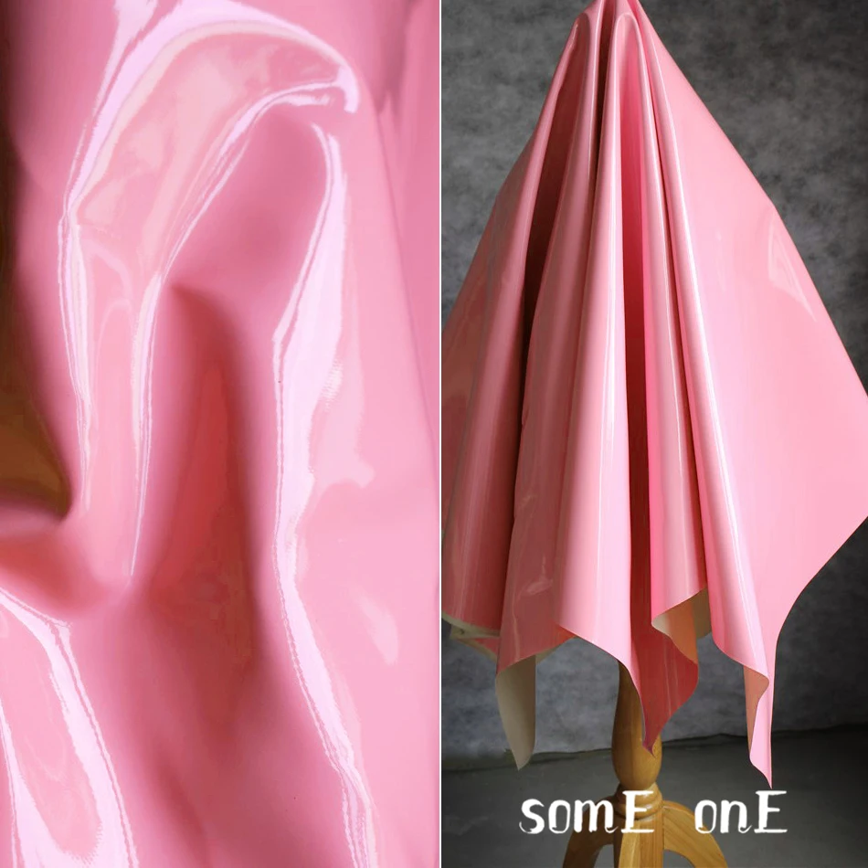 

PU Patent Leather Fabric Pink Waterproof DIY Patches Stage Cosplay Decor Props Bag Dress Coat Clothes Designer Fabric