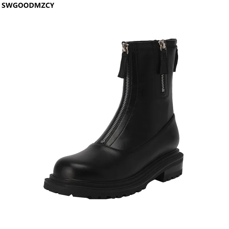 

Black Chunky Boots Female Women Shoes Leather Boots for Women Fashion Platform Shoes Women Designer Ankle Boots for Woman 2024