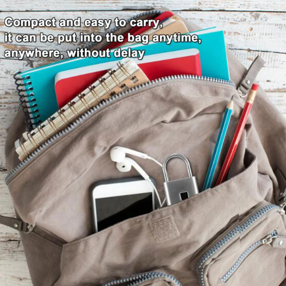 Rechargeable IP66 Waterproof Keyless Smart Fingerprint Lock Anti-Theft Security Door Luggage Case Padlock