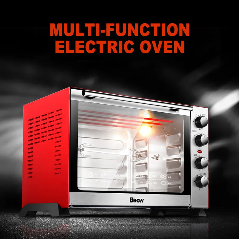 Horno eléctrico forno eléctrico de 60L, horno de Pizza con Control de temperatura, Panel de cristal negro de acero inoxidable, horno de cubierta