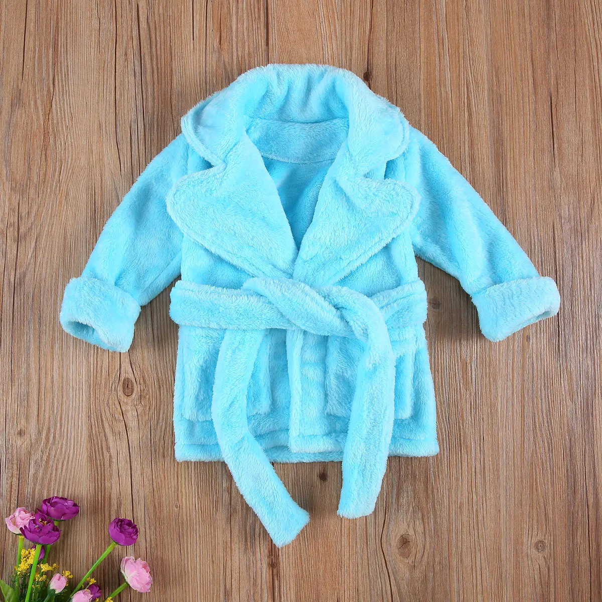 Toddler Baby Girl Boy Bathrobe Autumn Winter Warm Thick Long Sleeve Long Flannel Robe Soft with Belt Pocket Children\'s Clothing