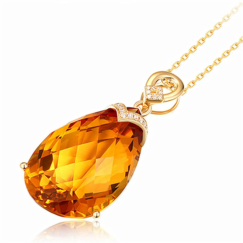 Luxury big carats water drop crystal citrine gemstones diamonds pendant necklaces for women 14k gold color jewelry bijoux gifts