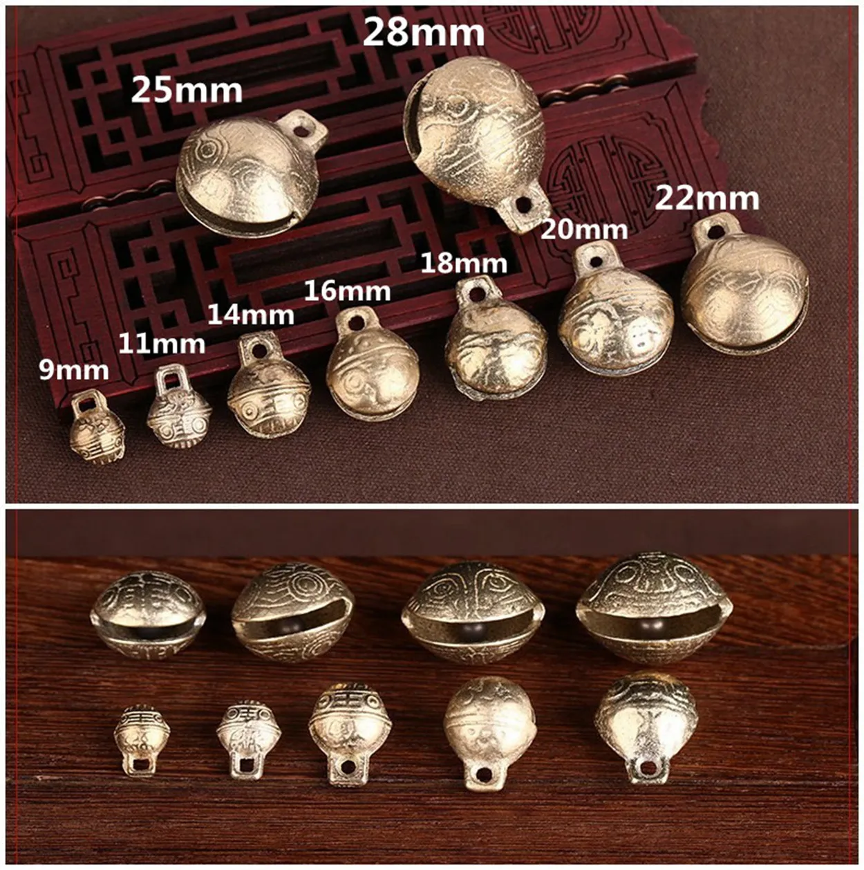 9~28mm Bronze Tibetan Brass Bells Beads Craft Charms Metal Ethnic With Loop