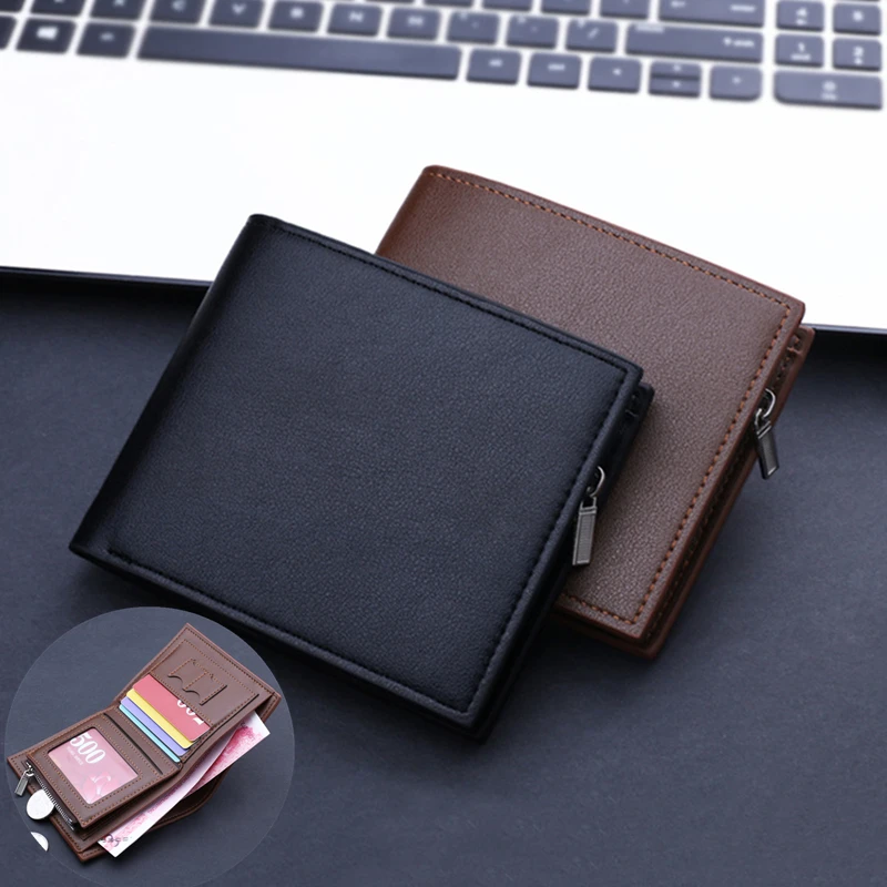 

Men's Short Wallet Vertical Black Brown Multi-Card Holders Phone Pocket Small Folding Clutch Coin Purse Vintage Zipper Money Bag