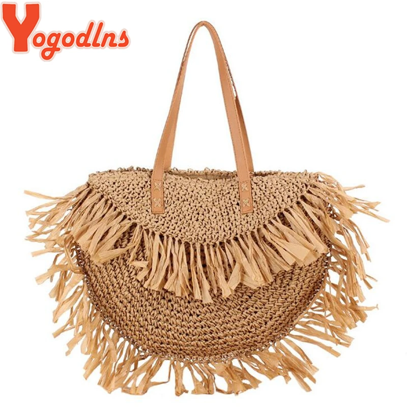 Bohemian Round Tassel Straw Bags Rattan Women Crossbody Bags Wicker Lady Shoulder Bag Small Purses Summer Beach Bags