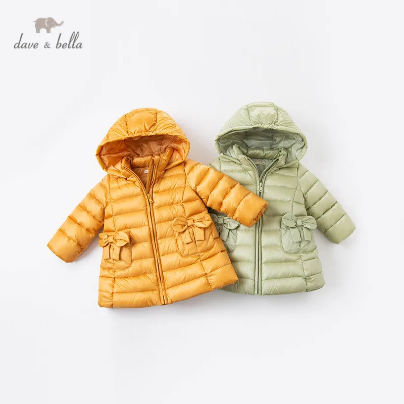 

DB16015-K dave bella winter baby girls fashion bow pockets hooded down coat children 90% white duck down padded kids jacket