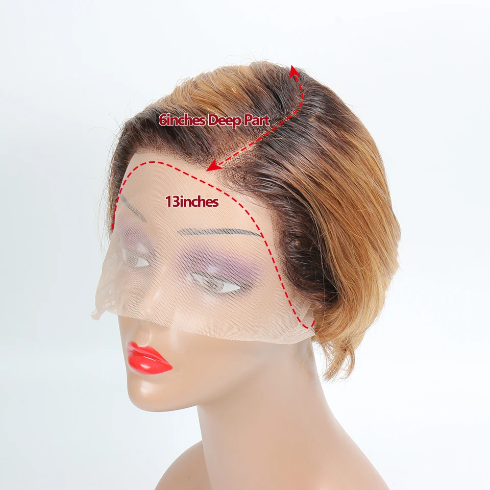 Perruque Bob Brésilienne Naturelle, Cheveux Lisses, Coupe Pixie, 13x2 T, Pre-plucked, Dentelle Transparente, pour Femme Africaine