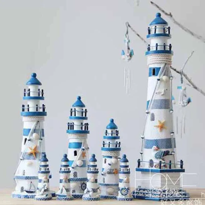 SUPU Stripe Lighthouse Simulation Model Mediterranean Wooden Handicraft Home Decorations Creativity Marine Style Decor Arts and