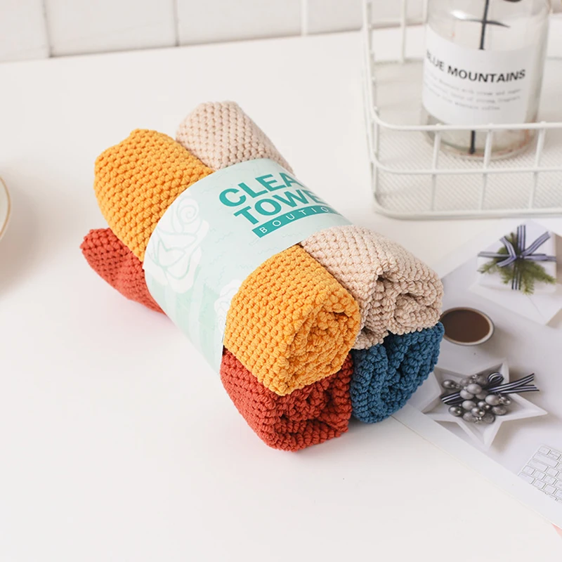 Pearl Absorbent Quick-Drying Cleaning Towel Coral Velvet Square Towel Four Packs Kitchen Towel Dishcloth Household Dishtowel