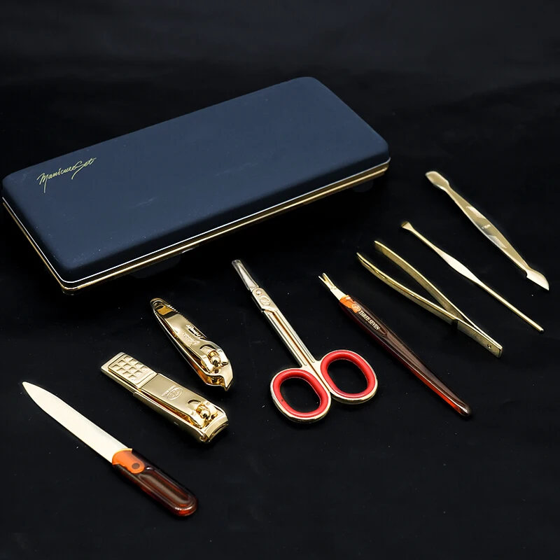 THREE SEVEN/777 Classic Luxury Nail Clippers Trimmers Kit 14K Gold-plated Earpick/Nail file/Eyebrow clip 8 in 1 Nail Art & Tools
