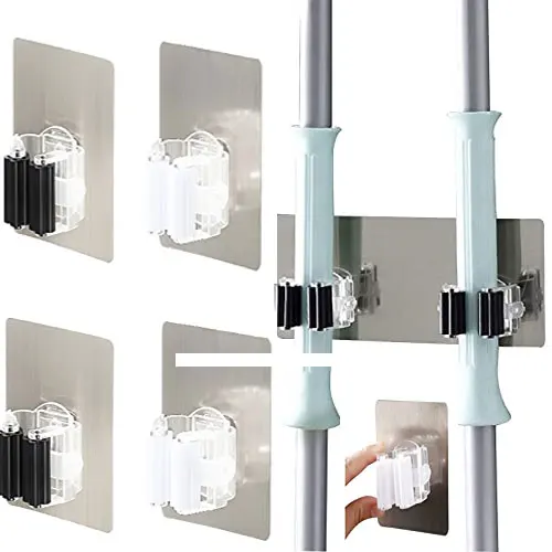 

2/4pcs Adhesive Broom Mop Holder Hook Multi-Purpose Hooks Wall Mounted Rack Storage Organization Hanger Kitchen Bathroom Hooks