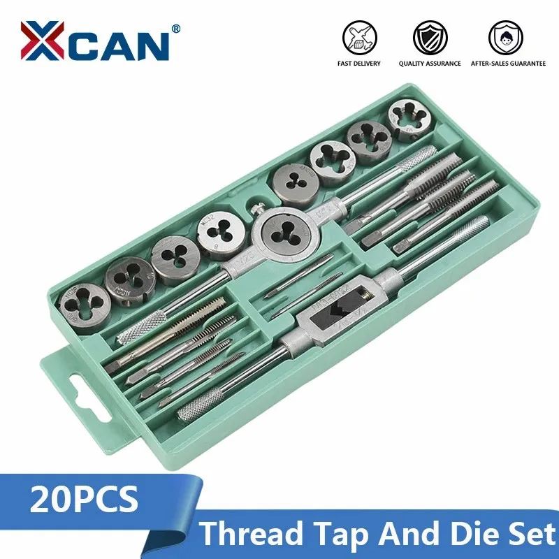 XCAN Thread Tap and Die Set Imperial 20PCS Screw Tap Drill Hand Plug Tap Wrench Threading Hand Tools Tap and Die Set