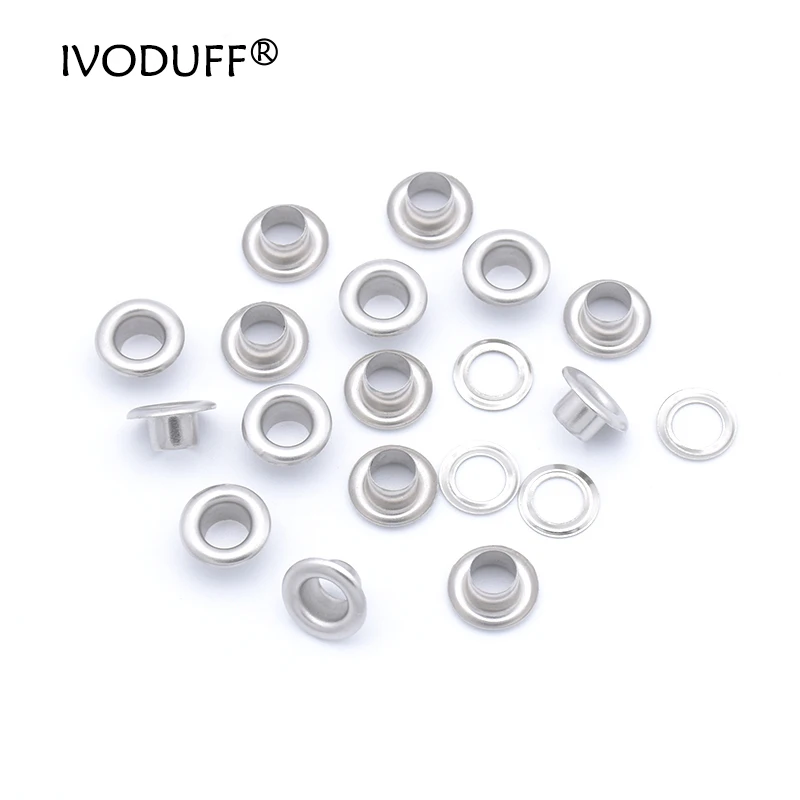 Ivoduff 10x5x5mm 100pcs Metal Eyelets Hole Dia. 5mm for DIY Scrapbooking Cap Leather craft Hiking Shoes Belt Bag Tag Clothes Ten