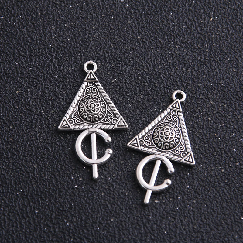 6PCS 2 Size Metal Alloy Two Color Geometry Triangle Charms Pendants for Jewelry Making DIY Handmade Craft