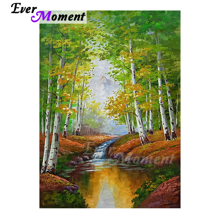 

Ever Moment Diamond Painting Forest River White Birch 5D DIY Full Square Drill Mosaic Diamond Embroidery Wall Decoration ASF1763